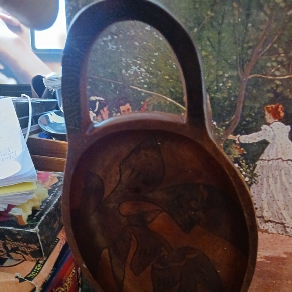 Vintage Artisan🐟 🥘Art Oval Tray Platter  Hand Carved Wood🪵Nice Gift.🎁 💕🥭 - Picture 3 of 11